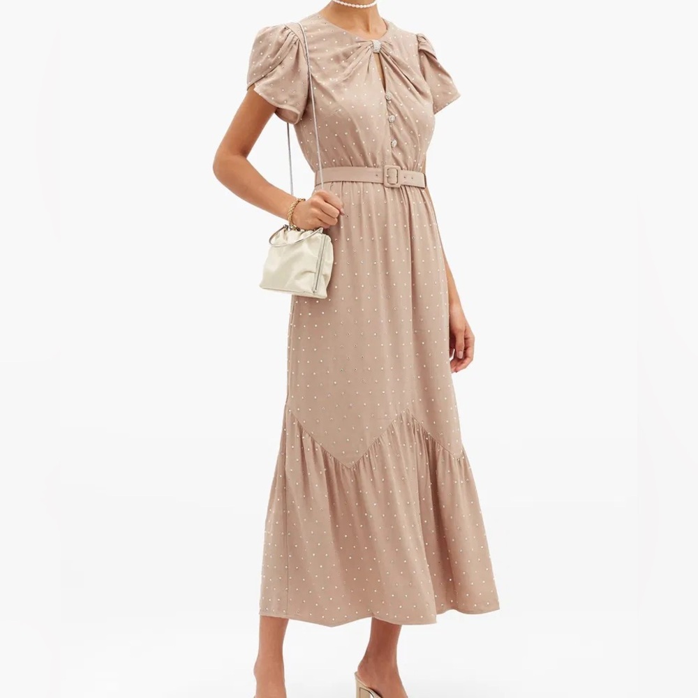 Self-Portrait Beige Polka Dot Maxi Dress